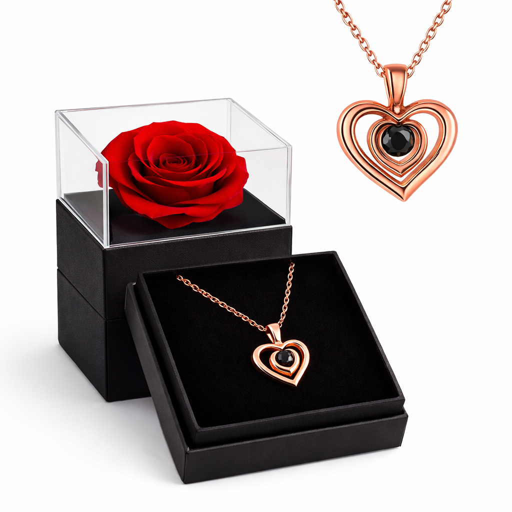 „Ewige Liebe“ – Rosenbox mit Herzkette ❤️